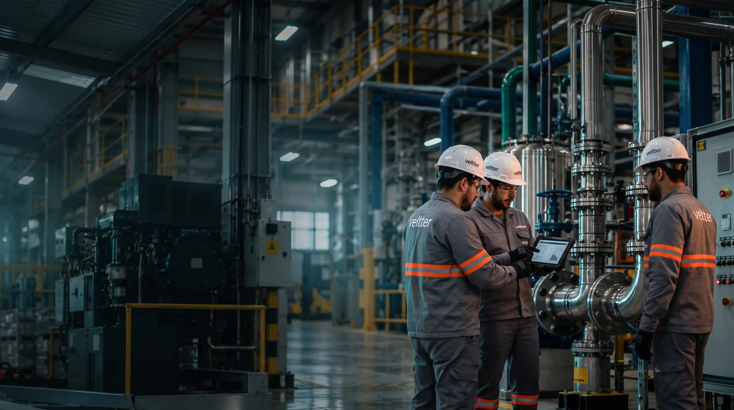Equipe técnica Veltter em planta industrial
